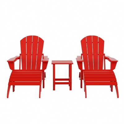 Red HDPE 5-Piece Adirondack Chair Set with Ottomans and Side Table