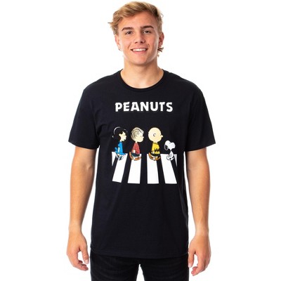 Peanuts Characters Abbey Road Parody Adult Men's Black T-Shirt New