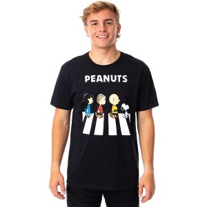 Peanuts Characters Abbey Road Parody Adult Men's Black T-Shirt New - 1 of 3