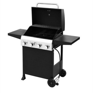 Karl Home 4 Burner Propane Gas Grill in Black with Foldable Side Tables and Portable Wheels for Outdoor Cooking Grillin - 1 of 4