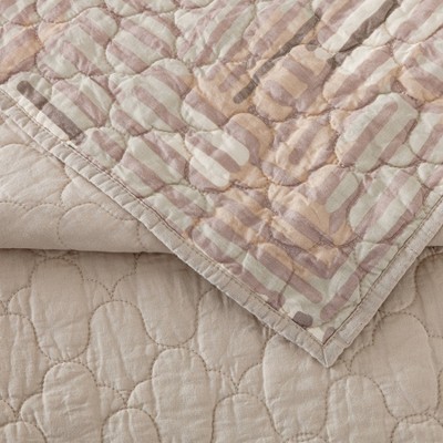 Gray and Taupe Cotton King Quilt Set with Reversible Shams