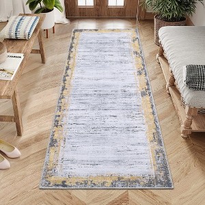 Modern Bordered Area Rug Washable Border Rug Living Room Rug Soft Low Pile Rug - 1 of 4