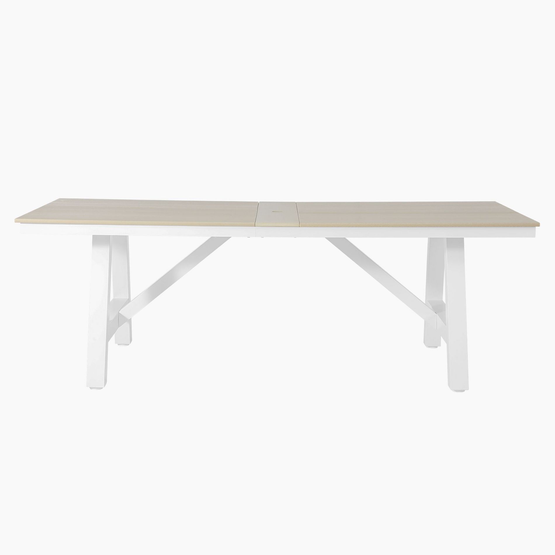 WestinTrends Cape May 90" HDPE Rectangle Outdoor Patio Dining Table With Umbrella Hole and Metal Frame, Sand