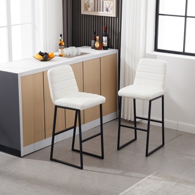 2 Set High Bar Stool Chairs with  Wood Legs and Back PU Leather Upholstered Barstools 265lbs Max Weighing Capacity for Kitchen Island Livingroom