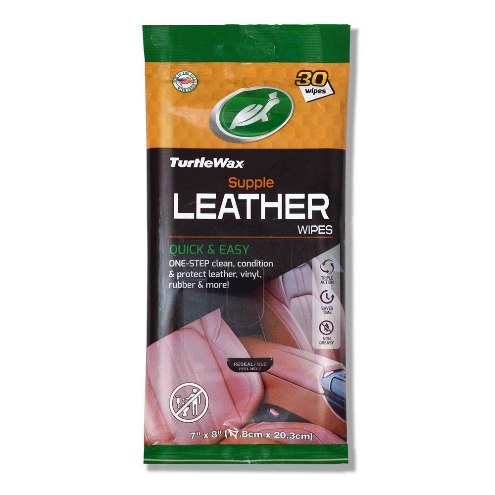 Turtle Wax 30ct Leather Auto Wipes Pouch: Car Interior Cleaner, Leather Wipes, Automotive Cleaning Supplies, Musk Scent