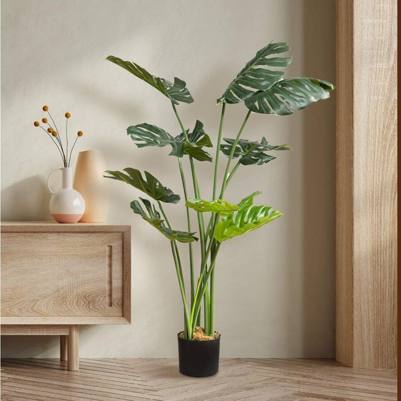 Forever Leaf 48" Artificial Monstera Artificial Plant in Black Pot, Indoor Artificial Plant for Home Decor, 5 of 7