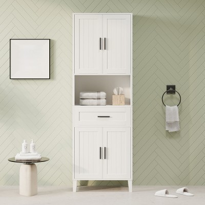 70.9" Bathroom Storage Cabinet, Freestanding Slim Floor Cabinet with Adjustable Shelves, Kitchen Pantry Cabinet for Living Room Kitchen