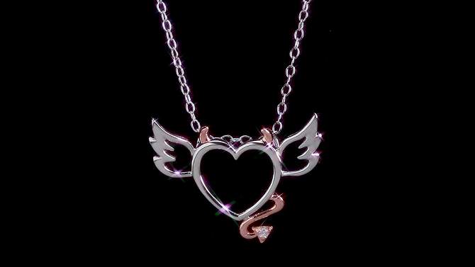 0.01 CT. T.W. Diamond Devilish Heart Chain Necklace in Pink Rhodium Plated and Sterling Silver - White, 2 of 4, play video
