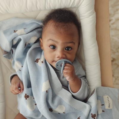 Baby Blue Cotton Knit Sheep Pattern Swaddle Blanket