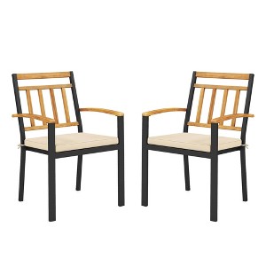 Costway Patio Dining Chairs Set of 2/4 Metal Outdoor Chairs with Removable Padded Cushions - 1 of 4