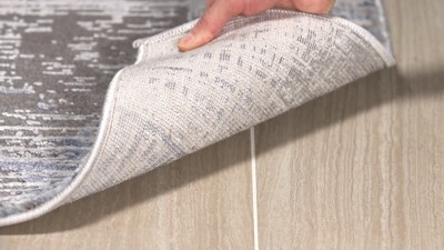 Abstract Swirls Hand-Knotted Grey and Dark Grey Synthetic Area Rug