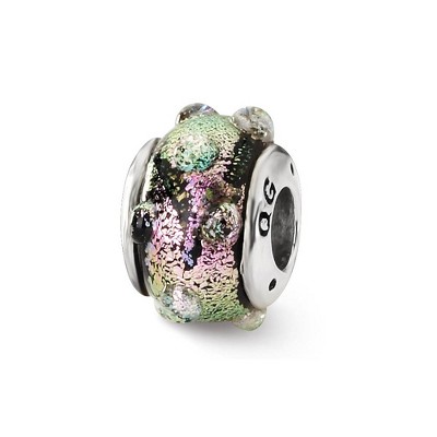 Black Bow Jewelry Purple Dotted Dichroic Glass Sterling Silver Bead Charm