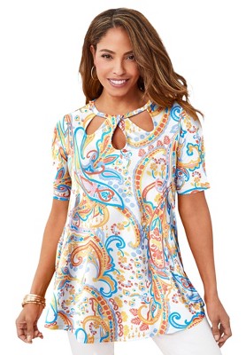 Jessica London Women's Plus Size Stretch Knit Cutout Swing Tunic