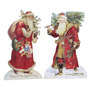 9.25 In Vintage Santa Dummy Boards Set/2 Glittered Santa Figurines - 1 of 3