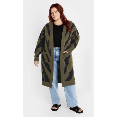Women's Plus Size Earn Your Stripes Cardigan - moss | CITY CHIC