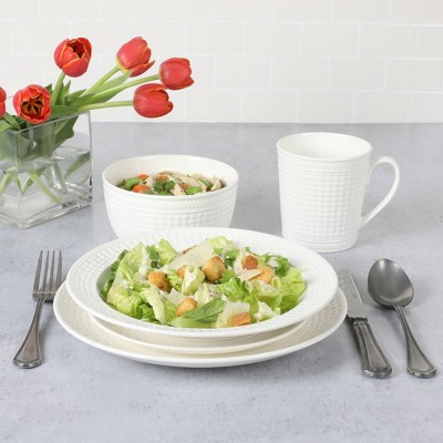 White Basket Weave Porcelain Dinnerware Set, Service for 6