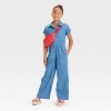 Girls' Short Sleeve Jumpsuit - Cat & Jack™ Blue Denim - 3 of 3
