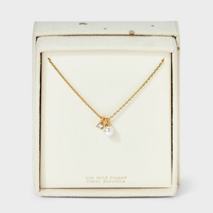 14K Gold Plated Cubic Zirconia Pearl Charm Pendant Necklace - A New Day™ Gold - 1 of 4