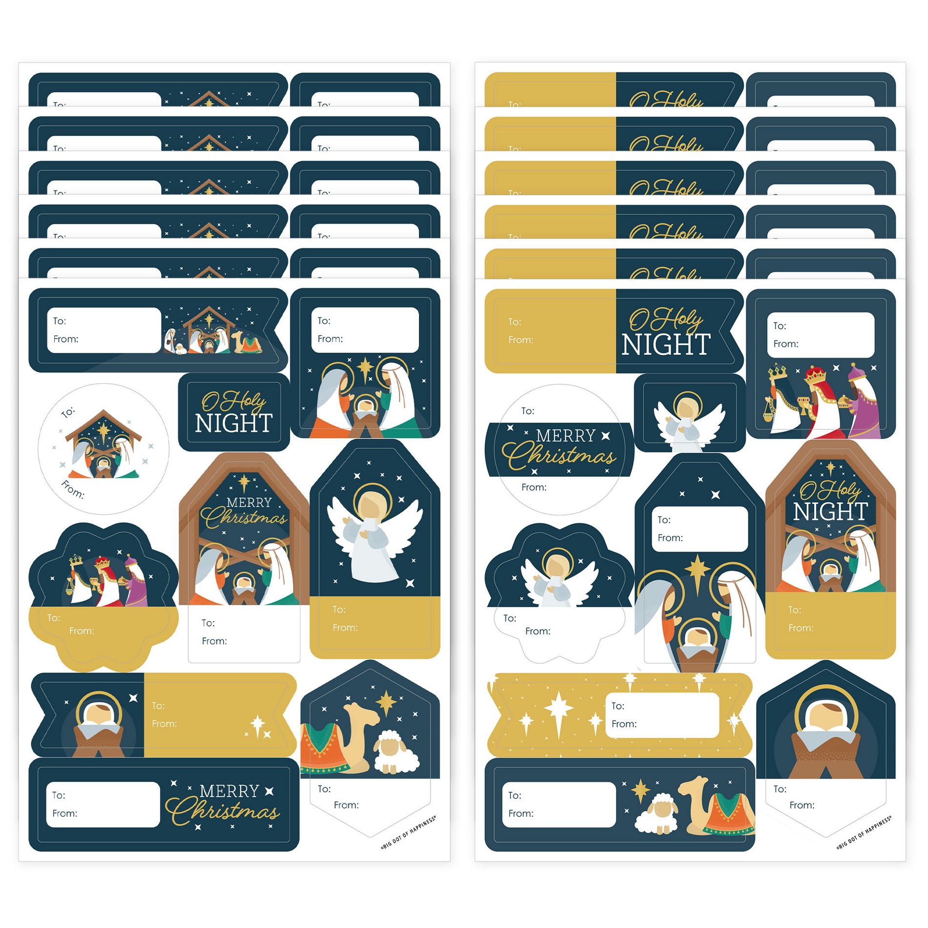 Big Dot of Happiness Holy Nativity - Assorted Manger Scene Religious Christmas Gift Tag Labels - To and From Stickers - 12 Sheets - 120 Stickers