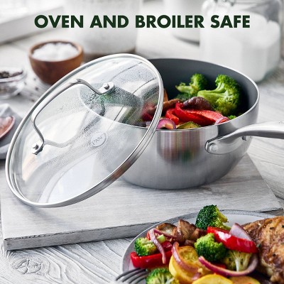 2.5-Quart Silver Stainless Steel Ceramic Nonstick Saucepan with Lid