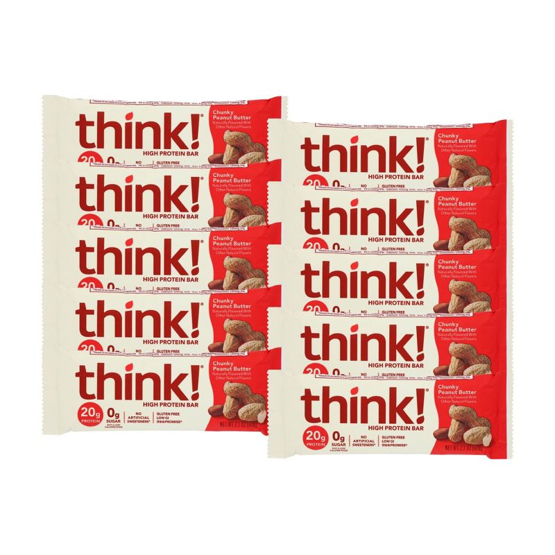 Think! Chunky Peanut Butter High Protein Bar - 10 bars, 2.1 oz, 1 of 5