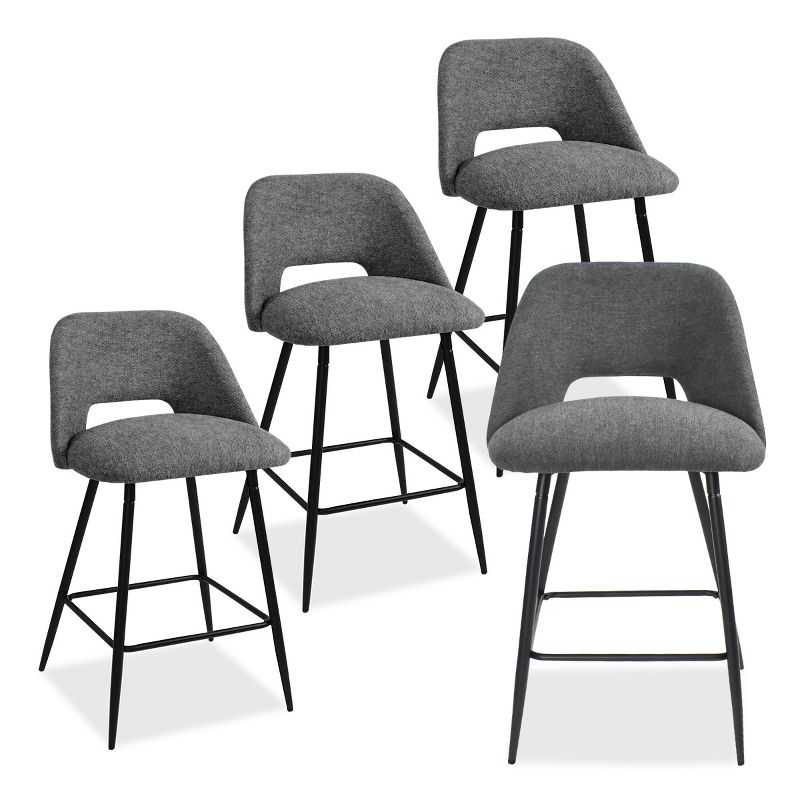 Edwin 26.5" inches Fabric Counter Height Stools,Armless Upholstered Counter Stools With Backs Set Of 4,Black Metal Frames-Maison Boucle, 2 of 9