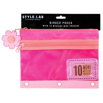 Style Lab Colorblocked Nylon and Mesh Binder Pouch with 10 Mini Erasers
