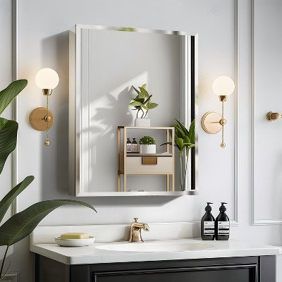 Wooakway 26"H*20"W Glass Medicine Cabinet Wall Mounted Bathroom Storage Cabinet with Adjustable Shelves