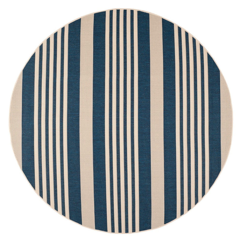 7'10in Santorini Round Outdoor Rug Navy/Beige - Safavieh