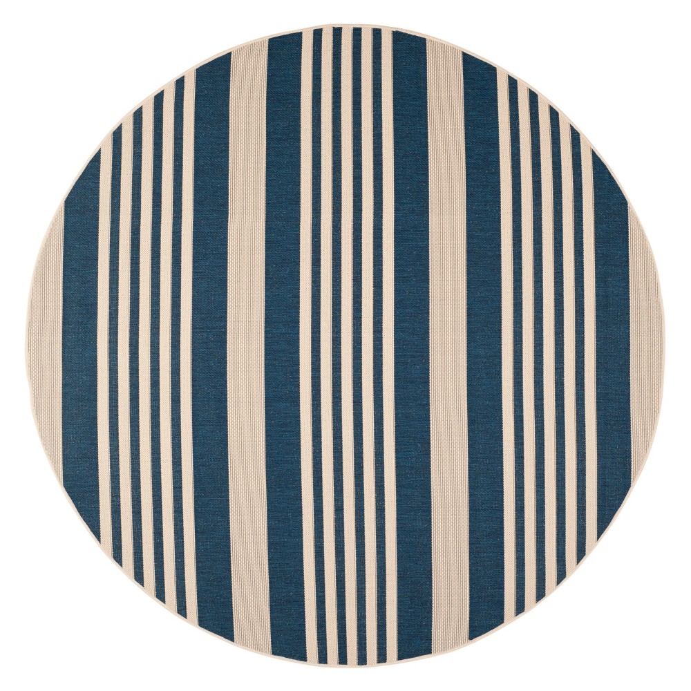 5'3in Santorini Round Outdoor Rug Navy/Beige - Safavieh