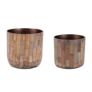 Round Wooden Planter (Set of 2) - 1 of 3