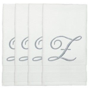 BC BARE COTTON Monogrammed Fingertip Towels, Personalized Gift, 11 x 18 Inches - Set of 4 - White - Silver Script - 1 of 1