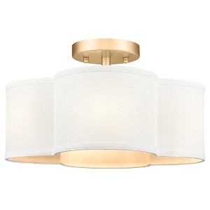 Itopfox Gold Semi Flush Mount Ceiling Light with Fabric Shade, Farmhouse Brass Drum Lighting for Kitchen Hallway Bedroom - 1 of 4