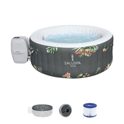 Bestway SaluSpa Aruba AirJet Large Round 2 to 3 Person Inflatable Hot Tub Portable Outdoor Spa with 110 AirJets, Grey