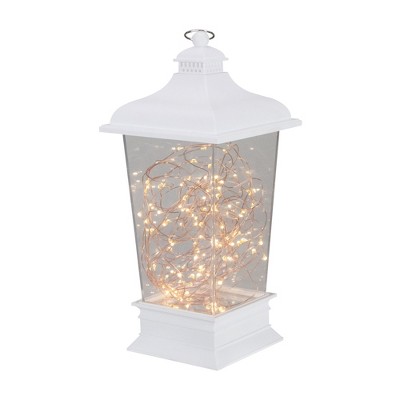 Northlight Tapered Lantern with Rice Lights Decoration - 12" - White - Clear Lights