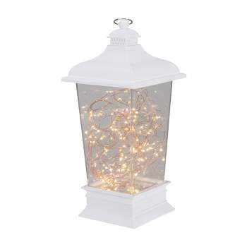 Northlight 12" Battery Operated White Tapered Lantern with Rice Lights Tabletop Decoration