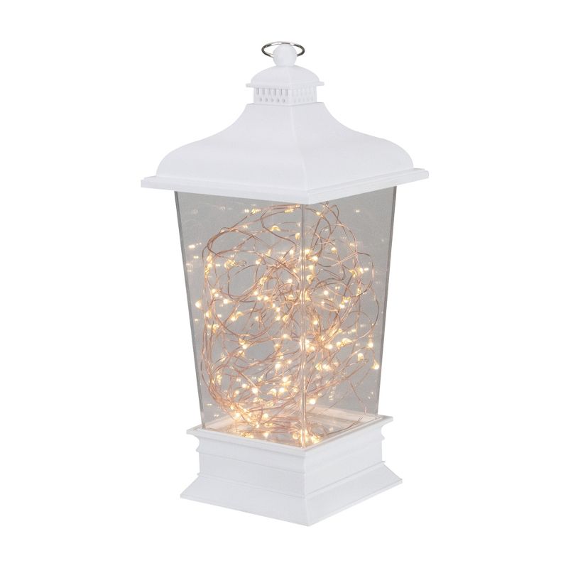 Northlight 12" Battery Operated White Tapered Lantern with Rice Lights Tabletop Decoration, 1 of 5