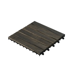 Cesicia Interlocking Deck Tiles Striped Pattern, 12" x 12" Dark Brown Square Acacia Hardwood Outdoor Flooring for Patio, Bancony, Pool Side - 1 of 4