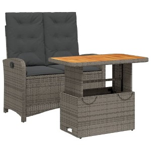 vidaXL Patio Dining Set with Cushions - 2 Piece Outdoor Furniture, Gray PE Rattan Recliner Bench and Lift-Up Table - 1 of 4
