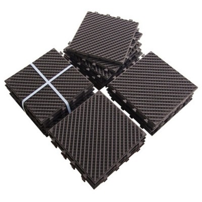 Syemin Carpet Tiles Patio Interlocking Deck Tiles Composite Decking Tiles Striped Outdoor Flooring Tile for Backyard, Dark Brown, 13.39"*12.99"*22.83"