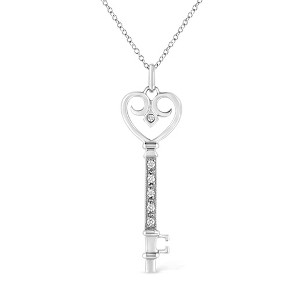 Haus of Brilliance Silver Pave and Bezel-Set Diamond Accent Key Heart and Lock Pendant Necklace - 1 of 4