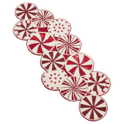 Saro Lifestyle Dining Table Runner With Beaded Candy Cane Design