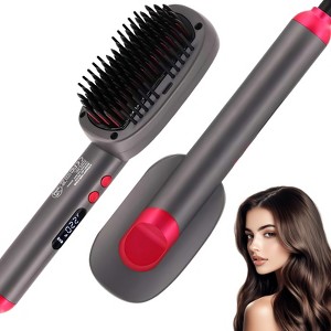 YEVYO Hair Straightener Brush with Keratin Ceramic Coating, Negative ion Straightening Brush, Dual Voltage Hot-air Hair Brush - Black - 1 of 4
