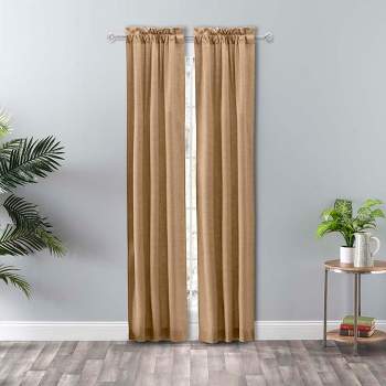 Ellis Curtain Lisa Solid Color Poly Cotton Duck Fabric Tailored Panel Pair with Ties 3" Rod Pocket Tan