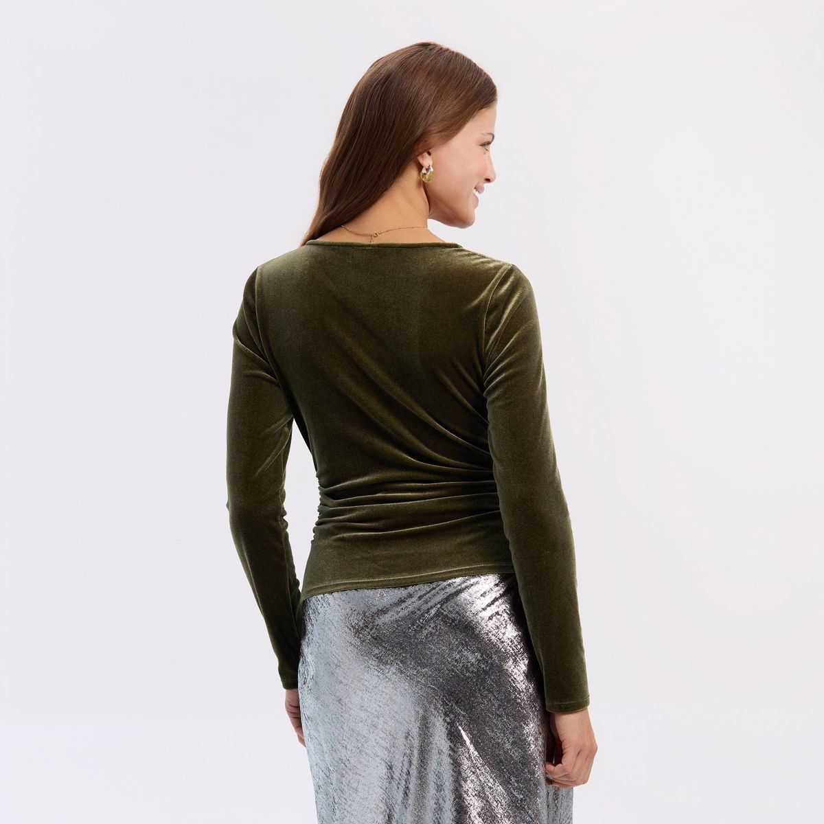 Women's Velvet Wrap Top - A New Day™ Forest Green - thumbnail 2