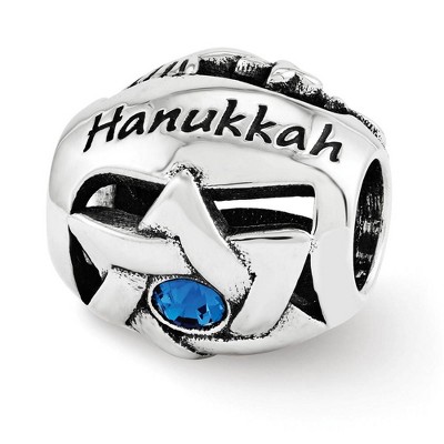 Black Bow Jewelry Sterling Silver with Blue Crystal Happy Hanukkah Bead Charm