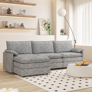 108" XL Modular Sectional Couch, Deep Seat Modern Chenille L Shaped Modular Sofa, Cloud Couch for 4 with Movable Ottoman, Sectional Sofa - 1 of 4