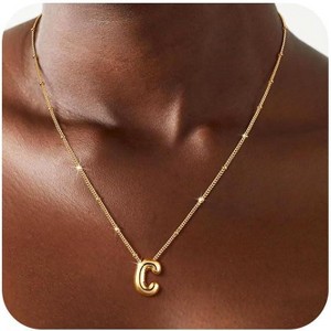 Sterling Silver Balloon Letter Necklace Satellite Bead Chain Personalized Gift - 1 of 4