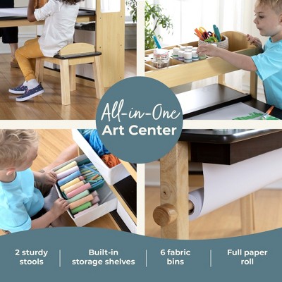 Kids' Wooden Art Center with Storage and Stools