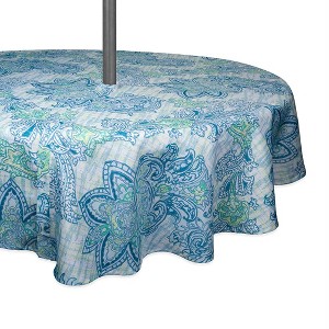 Design Imports  Blue Watercolor Paisley Print Outdoor Tablecloth With Zipper 60 Round - 1 of 4